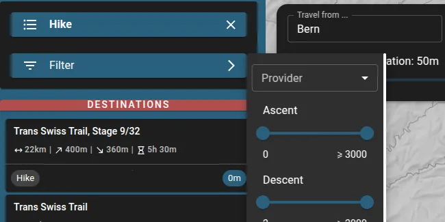 Select categories and filters example